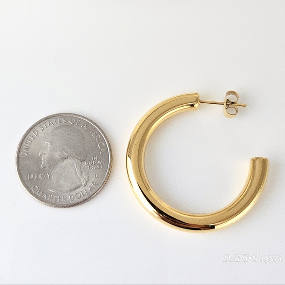 NEW Gold Classic Tube Hoops - Picture 9 of 10
